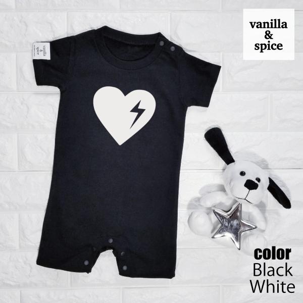ベビー 子供服 vanilla&amp;spice サンダーハート ショート ロンパース 半袖 ブラック Tシャツ 雷 稲妻
