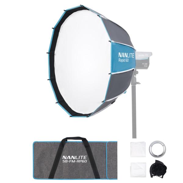 NANLITE Rapid 60 SB-FM-RP60 はNANLITE FMマウント用に設計された直径約60cmのワンタッチ式ソフトボックスです。 セットアップはわずか約5秒で完了し、クリエイターや照明技師に効率的な照明を提供します。【 ...