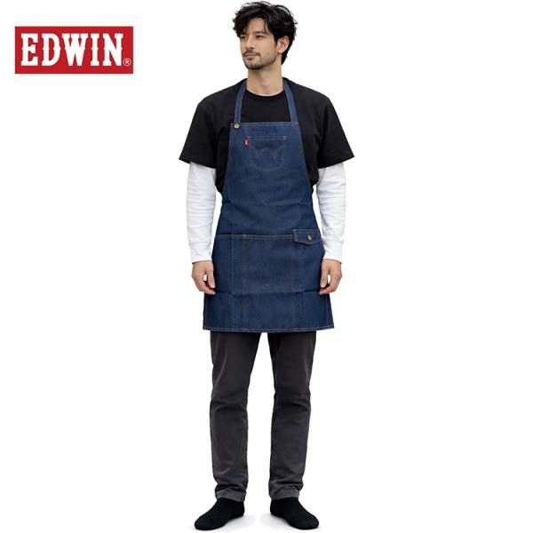 EDWIN デニム エプロン メンズ レディース 兼用 おしゃれ キッチンエプロン 前掛け カフェ ガーデニング 料理 家事 綿 デニム プレゼント ギフト