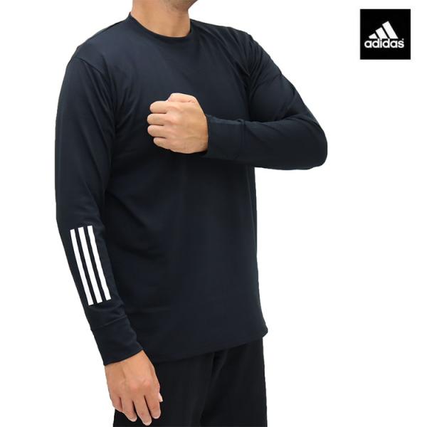 adidas アディダス 冬 あったか 裏起毛 長袖丸首ｔシャツ 長袖 ロンｔ 速乾 保温 メンズ クルーネック【APU408A】