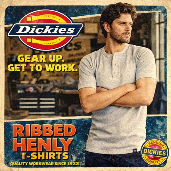 【Dickies ディッキーズ】リブ ヘンリーネック Tシャツ 半袖 メンズ 無地 ストレッチ カットソー インナー 肌着 トップス ワークウェア 夏
