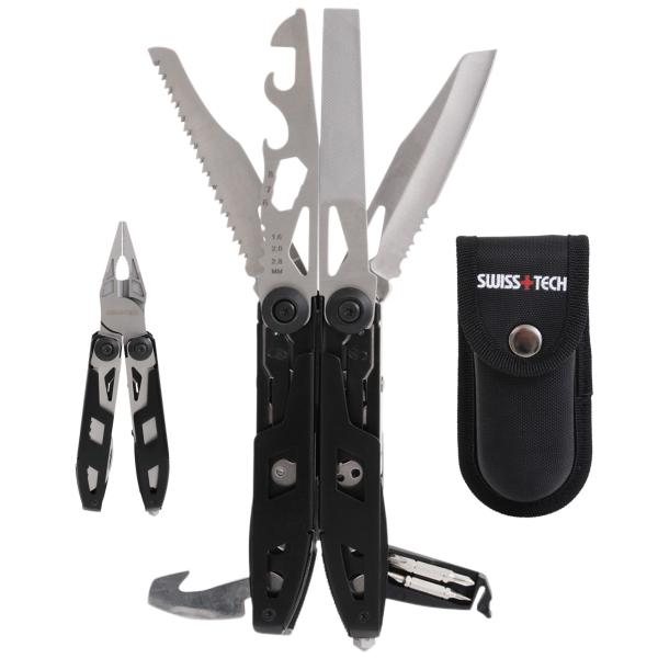 このSWISS+TECH 23-in-1 マルチツールは、そんな不測の事態に備えるためにベルトからぶら下げておきたい一品です。電線の修理、食品やパッケージの切り裂き、小枝の切断、ネジの締め付けや取り外し、ボトルキャップの取り外し、缶詰の開封...