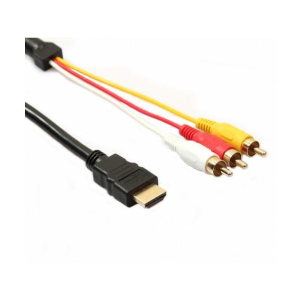 HDMI A/M TO RCA3 単方向 変換ケーブル(デジアナ変換なし) 《1.5m》 BK HDMIオス-3RCA(赤白黄) 金メッキ(ゆうパケット、代引不可、送料別商品)