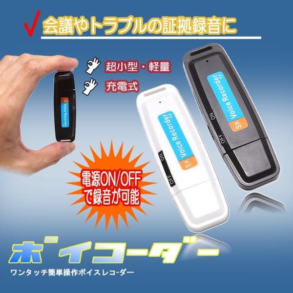 小型 ボイスレコーダー 《ホワイト》 USB 充電式 軽量 ICレコーダー(定形外郵便、代引不可、送料別商品)