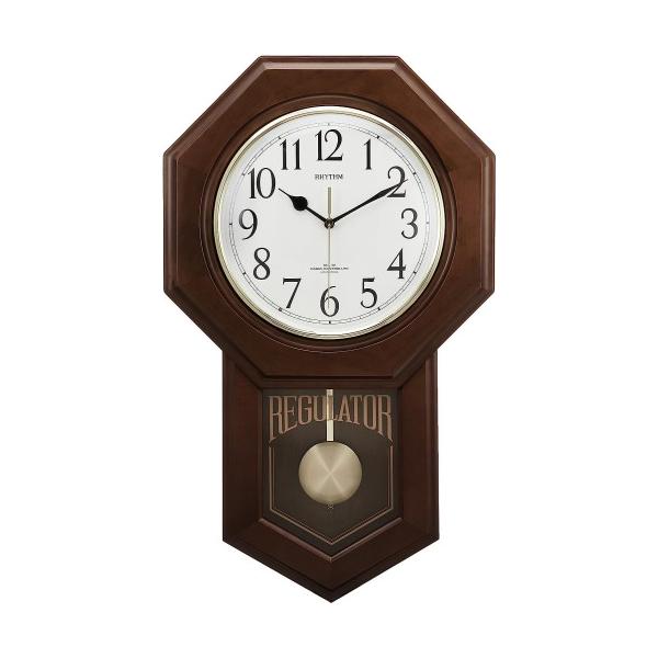 RHYTHM(リズム)電波柱時計モーランドR 茶色半艶仕上(白) 振り子