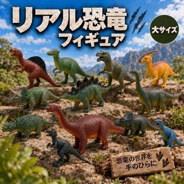 リアル 恐竜 フィギュア 大サイズ 12個セット 図鑑 標本 ディスプレイ
