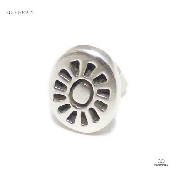単品販売(一個) シルバーピアス / ネイティブ系 12mm幅 サン（太陽）シンボル 楕円型 シルバー925 スタッドピアス
