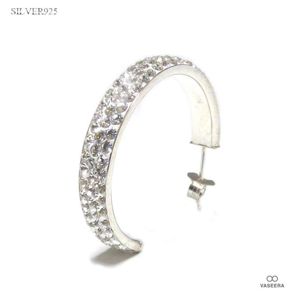 単品販売(一個)/ レディース ピアス/ 全面ジルコニア仕上げ（パヴェ・セッティング） 27mmリングフープ風 シルバー925 スタッドピアス