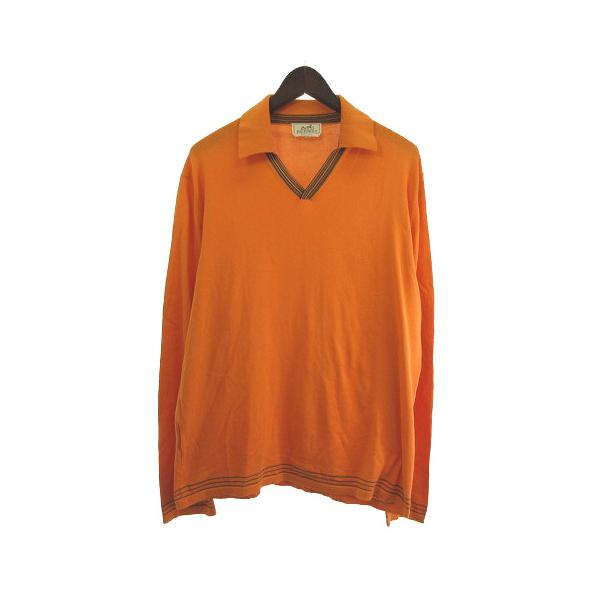 HERMES（エルメス） ニットポロシャツ ニット セーター 長袖 オレンジ