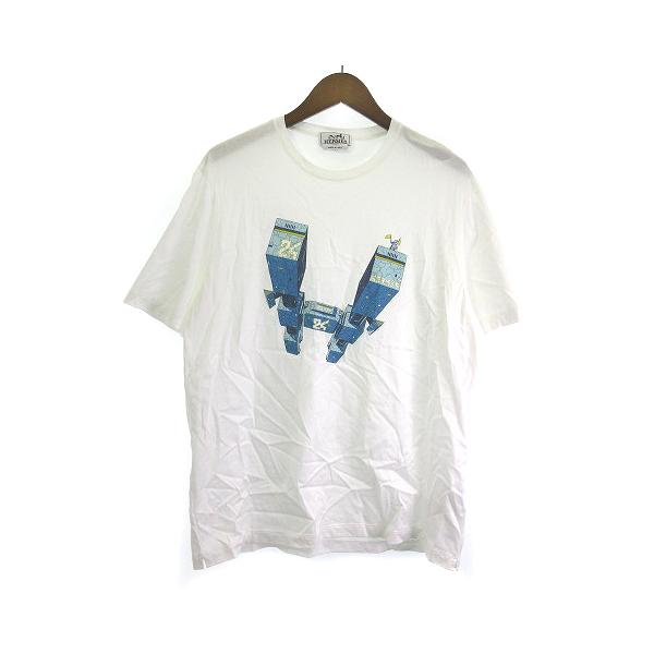 HERMES Tシャツ 人気 美品 ホワイト 2023年 春夏 HERMES エルメス 半袖Tシャツ 刺繍入り ポケット付