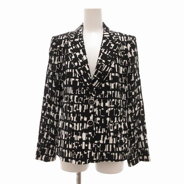 ジュンアシダ jun ashida テーラードジャケット 総柄 シングル 9 白 黒