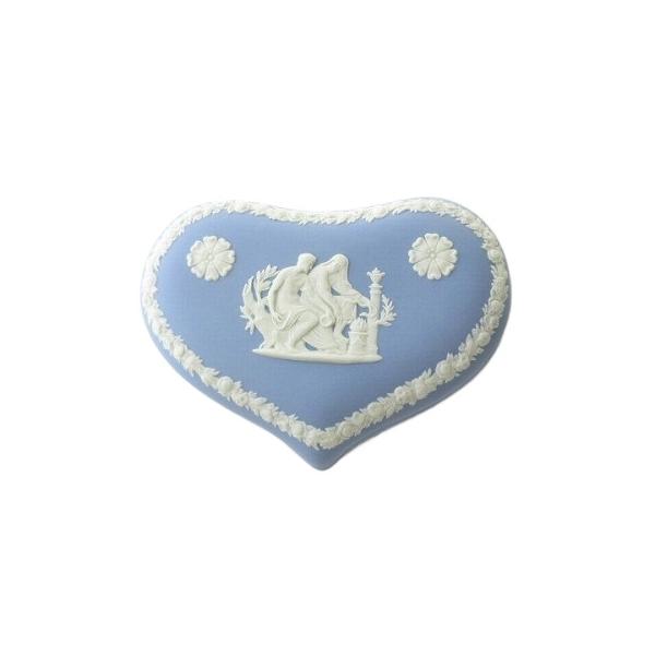【】ウエッジウッド ハート型 小物入れ アクセサリー ブルー ウェッジウッド WEDGWOOD 新品同様 ジャスパー ハートボックス 小物