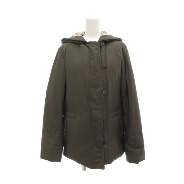 【中古】バーバリー ロンドン BURBERRY LONDON ダウンジャケット フード付 裏ノバチェック ナイロン 40 カーキ /GV バーバリー ロンドン BURBERRY LONDON ダウンジャケット フード付 裏