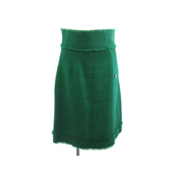 【中古】ドルチェ&ガッバーナ ドルガバ DOLCE&GABBANA ツイードスカート 膝丈 裏地 レオパード ヒョウ柄 グリーン 緑 42  レディース DOLCE&GABBANA（ドルチェ & ガッバーナ） ドルガバ ツイードスカート