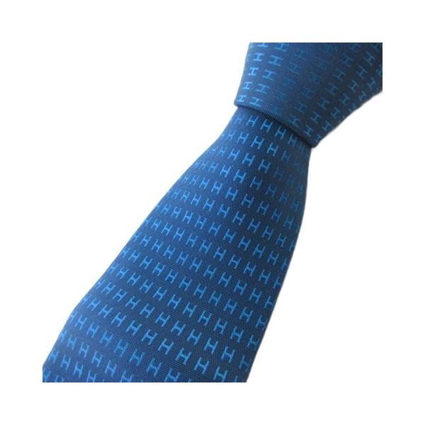 HERMES（エルメス） 未使用品 タグ付き ネクタイ H柄 シルク100 ブルー