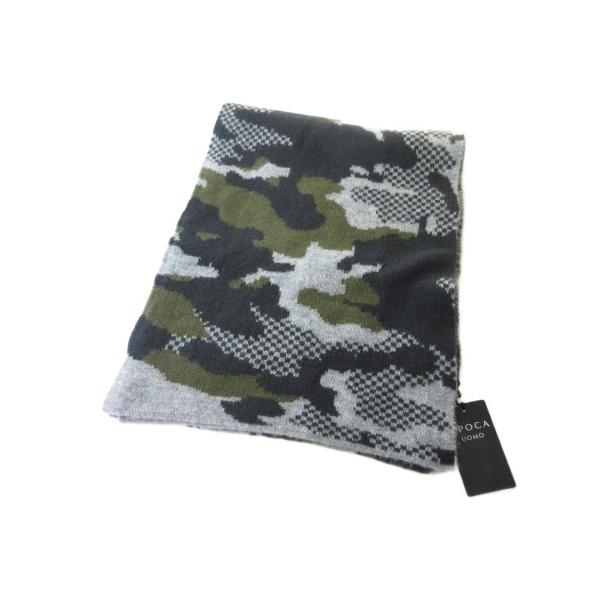 【中古】未使用品 エポカ ウォモ EPOCA UOMO タグ付き カシミヤマフラー カモフラ 迷彩柄 グレー カーキ  メンズ 未使用品 エポカ ウォモ EPOCA UOMO タグ付き カシミヤマフラー