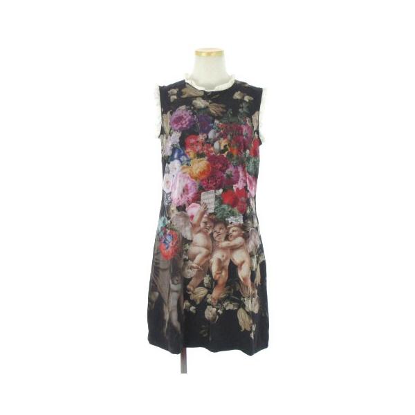 ドルチェ ガッバーナ フローラル ドルガバ Dolce Gabbana エンジェル ワンピース ミニ ノースリーブ シルク 黒 フローラル エンジェル プリント レース 黒 ブラ 002 ブランド古着販売のベクトル