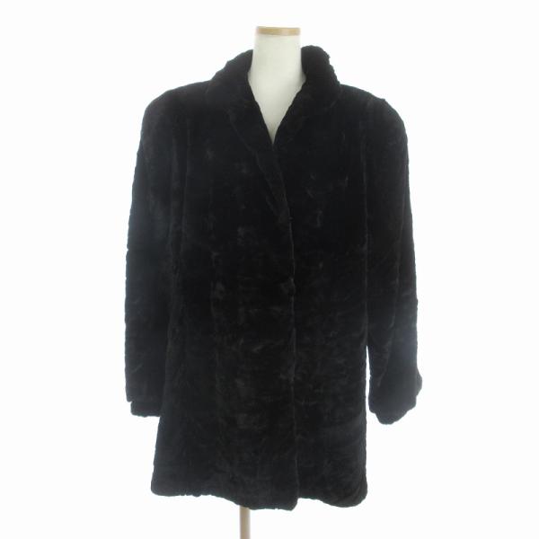 毛皮コート 長袖 ショート丈 シェアードミンクファー 黒系 ブラック F  