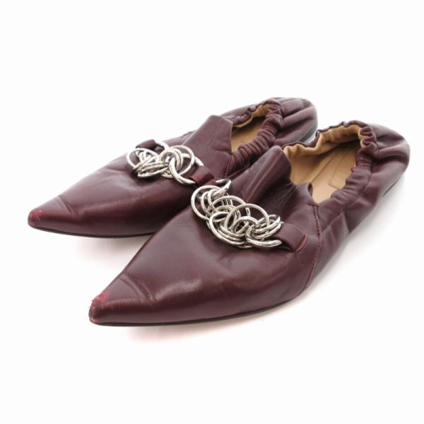 クロエ パンプス フラット パイソン柄 とがり レザー 37 24cm ベージュ 