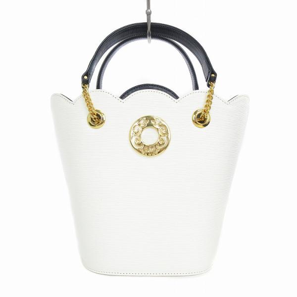 ハナエモリ HANAE MORI 美品 ハンドバッグ バケツ型 バイカラー