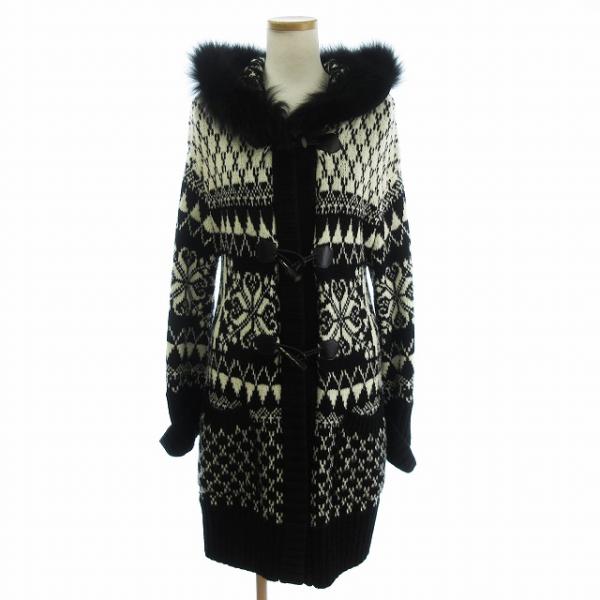 EPOCA エポカ　ローゲージ　ニットダッフルコート ファー付　ブラウン　40 エポカ ダッフルコート ニット ミドル フードファー フォックス