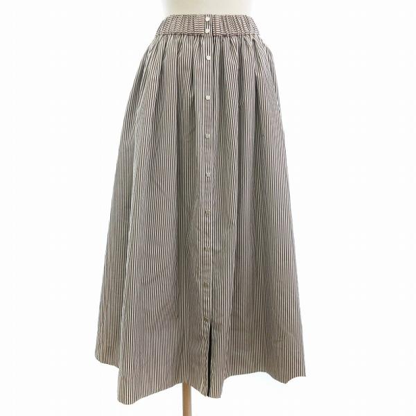 エブール 美品 ギャザースカート ロング丈 ストライプ フロントボタン