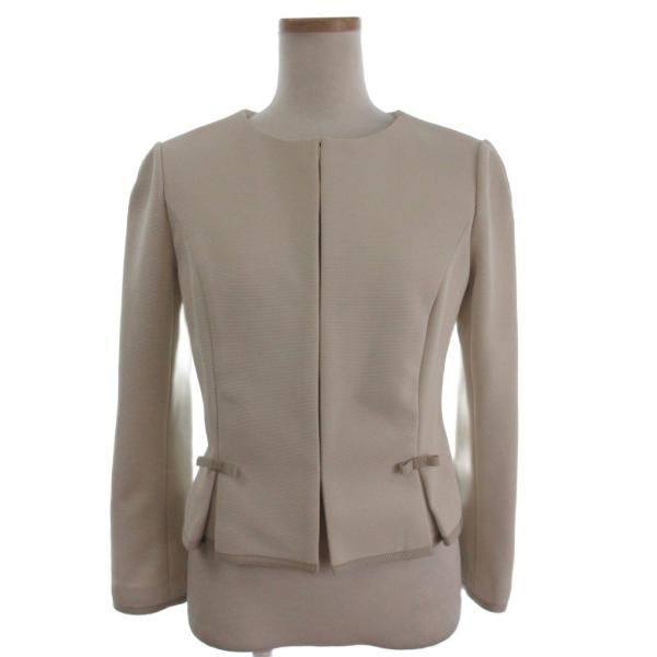 美品✨TOCCA ショート丈ノーカラージャケットリボンXL トッカ TOCCA ノーカラージャケット ブレザー フックボタン リボン