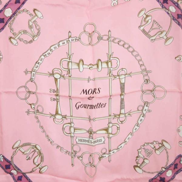 HERMES エルメス 馬銜と鎖 カレ90 スカーフ 大判 シルク ピンク