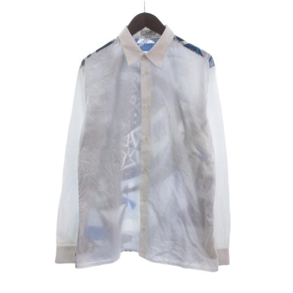 HERMES（エルメス） シャツ 長袖 スカーフ柄 コットン 青 白 ブルー