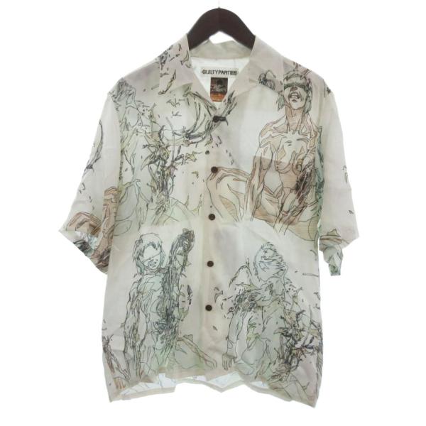 【中古】ワコマリア × GHOST IN THE SHELL 攻殻機動隊 アロハシャツ 半袖 開襟 オープンカラー 総柄 白 S メンズ WACKO MARIA（ワコマリア） × GHOST IN THE SHELL 攻殻機動隊 アロハ