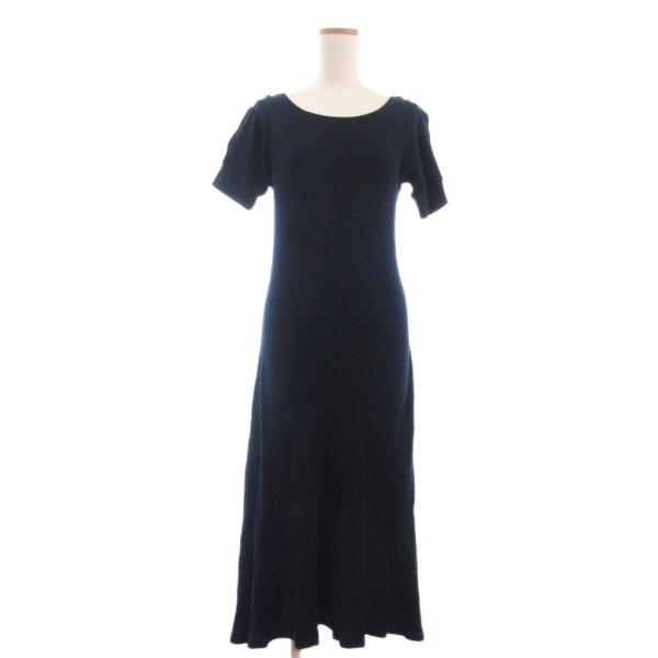 【中古】ローレンラルフローレン ニットワンピース サーマル ロング丈 半袖 コットン 紺 ネイビー S ローレンラルフローレン LAUREN RALPH ニットワンピース サーマル