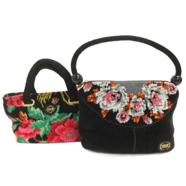 フェイラー FEILER 2点 セット まとめ ハンドバッグ ミニ 花柄 黒