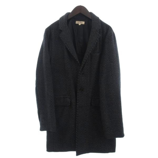 【美品】バーバリーズ　チェスターコート　ヘリンボーン　アンゴラ混　ブラウン　L スティールブラウン Steel Brown チェスター コート ヘリンボーン