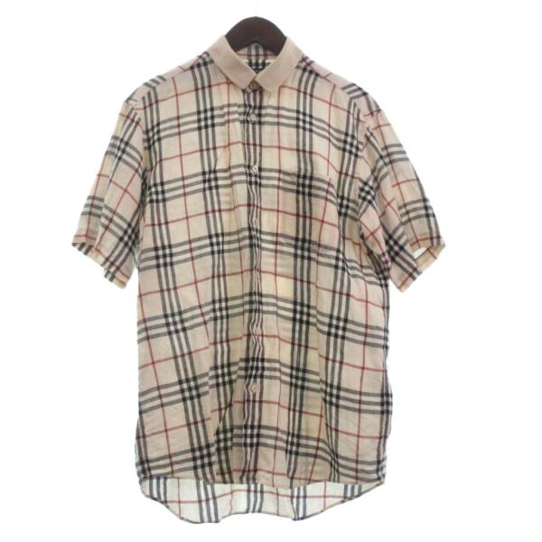 バーバリー ロンドン BURBERRY LONDON リネンシャツ 半袖 ロゴ 刺繍
