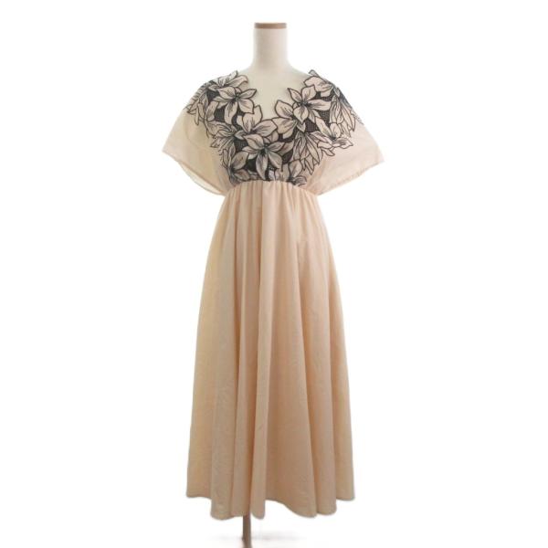 【中古】未使用品 エイミーイストワール タグ付き エンブロイダリーカシュクールワンピース ロング ベージュ F■FF 未使用品 エイミーイストワール タグ付き エンブロイダリー