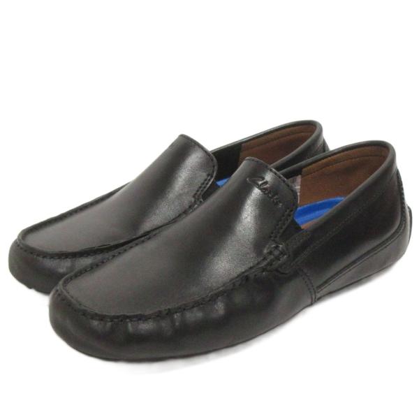 極美品【Clarks】ドライビングシューズ シボ加工 黒 28cm レザー Clarks（クラークス） 美品 ドライビングシューズ スリッポン レザー