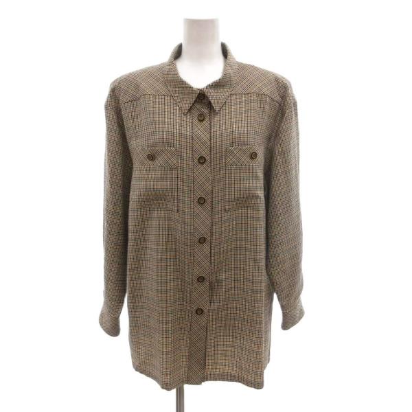 レリアン Leilian チェックシャツ ジャケット 絹 シルク混 13+