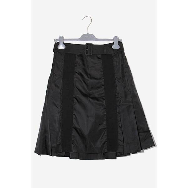 PRADA ブラック ナイロンプリーツスカート ベルト付き