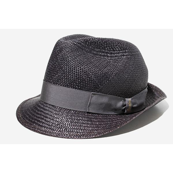 【美品】Borsalino ボルサリーノ リボン付き 中折れハット ブラック Borsalino ボルサリーノ リボン 中折れ パナマハット 帽子 イタリア製