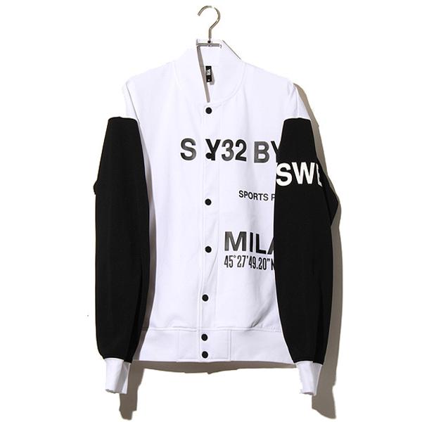 【中古】SY32 by SWEET YEARS STRADDLE PRINT STADIUM JK ストラドル プリント スタジアムジャケット M WHITE SY32 by SWEET YEARS STRADDLE PRINT STADIUM JK ストラドル プリント