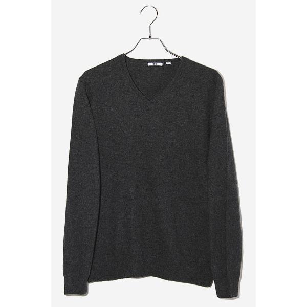 ユニクロ（UNIQLO） カシミヤVネックセーター 長袖 L DARK GRAY