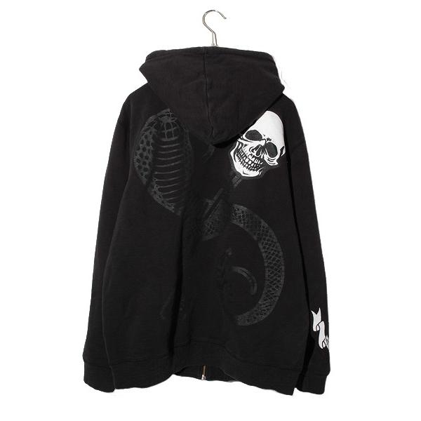 【希少XLサイズ、ジップパーカー】オールドステューシー古着スカル黒ストリート STUSSY（ステューシー） 00's Vintage ヴィンテージ スカル柄 ジップ