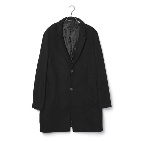 ZARA（ザラ） スタンドカラー ウール チェスター コート XL BLACK