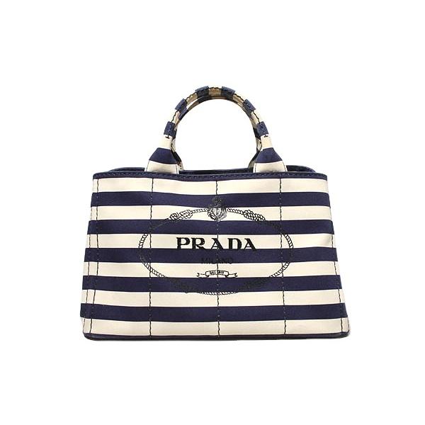 PRADA（プラダ） CAPANA BORDER カナパ ボーダー トートバッグ NAVY 