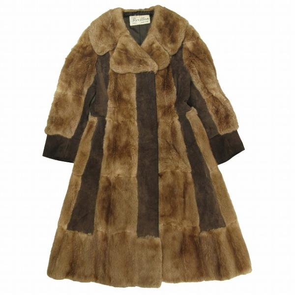 美品 レヴィヨン REVILLON ファー 毛皮 レザー コンビ ロング コート 