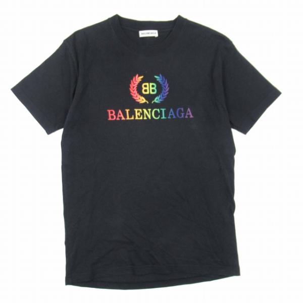 BALENCIAGA 570814 レインボー ロゴ刺繍 Tシャツ 