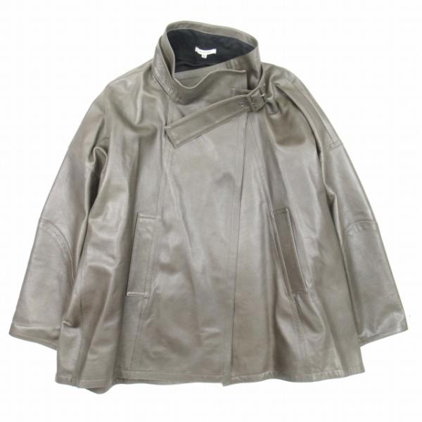 【中古】極美品 ブラミンク BLAMINK 牛革 オーバーサイズ レザージャケット コート ハイネック ボタンレス 36 グレー 極美品 ブラミンク BLAMINK 牛革 オーバーサイズ レザージャケット