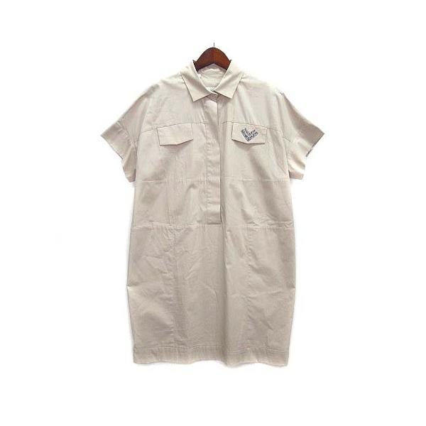【中古】バルバ BARBA NAPOLI cucito a mano パヴェ ラインストーン シャツ チュニック ワンピース 半袖 ベージュ 42 レディース バルバ BARBA NAPOLI cucito a mano パヴェ ラインストーン シャツ