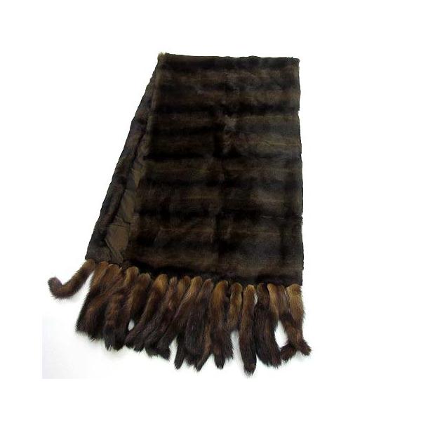 【中古】クリエーションルセ CREATION LUSSET ショール ストール 毛皮 ラパン ラビットファー ミンクテール フリンジ 茶 フランス製 クリエーションルセ CREATION LUSSET ショール ストール 毛皮 ラパン
