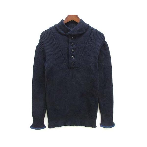 【中古】ワイズ Y's ヨウジヤマモト ウール リブ ニット ヘンリーネック セーター 長袖 ハーフボタン 2006AW ネイビー 紺 3 メンズ Y's（ワイズ） ヨウジヤマモト ウール リブ ニット ヘンリーネック